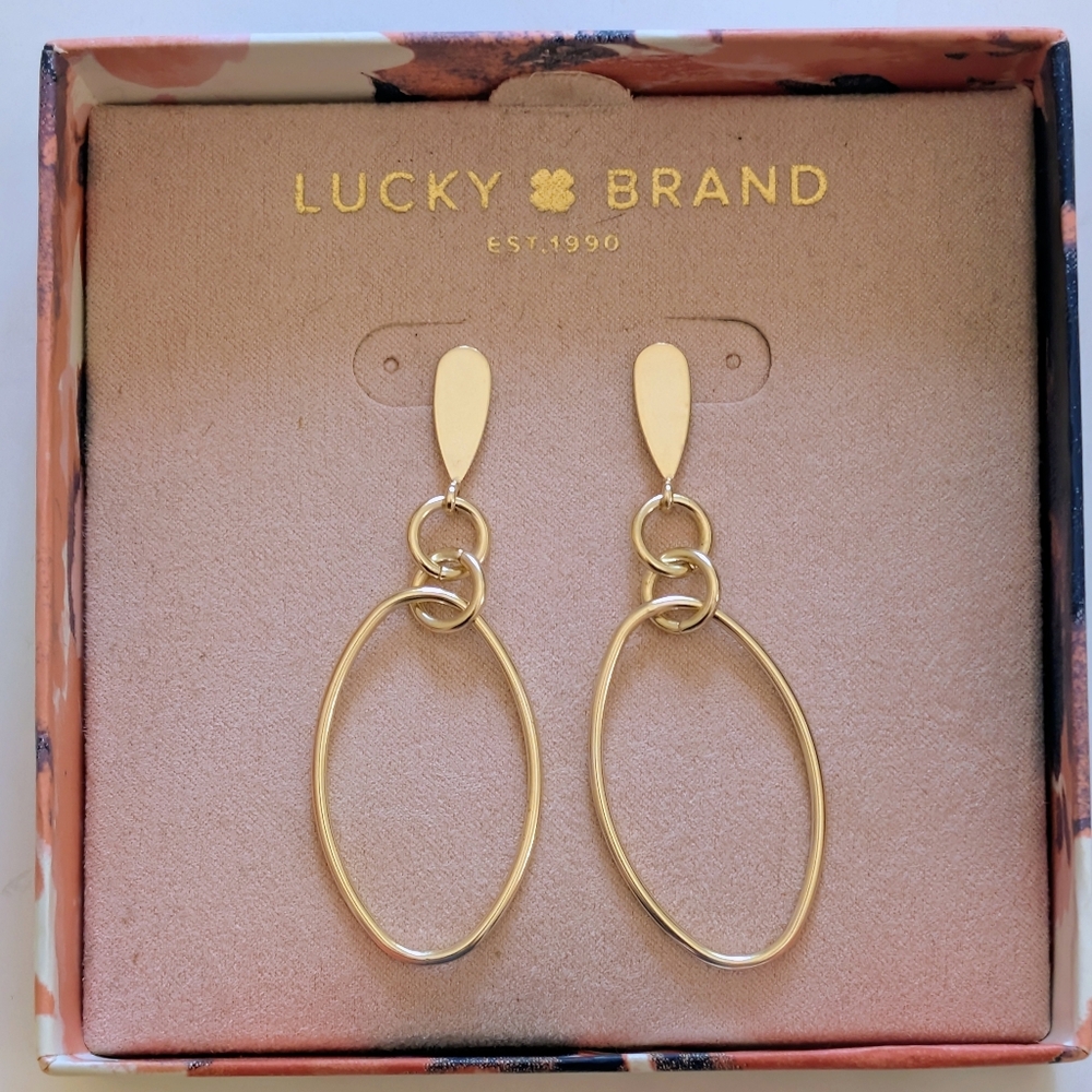 Lucky Brand Gold Hoop Drop Boho Earrings- New in Box